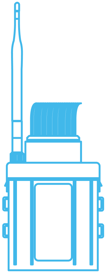 Lineart illustration of FleetMAX GPS tracking and telematics device with antenna for fleet management and vehicle monitoring
